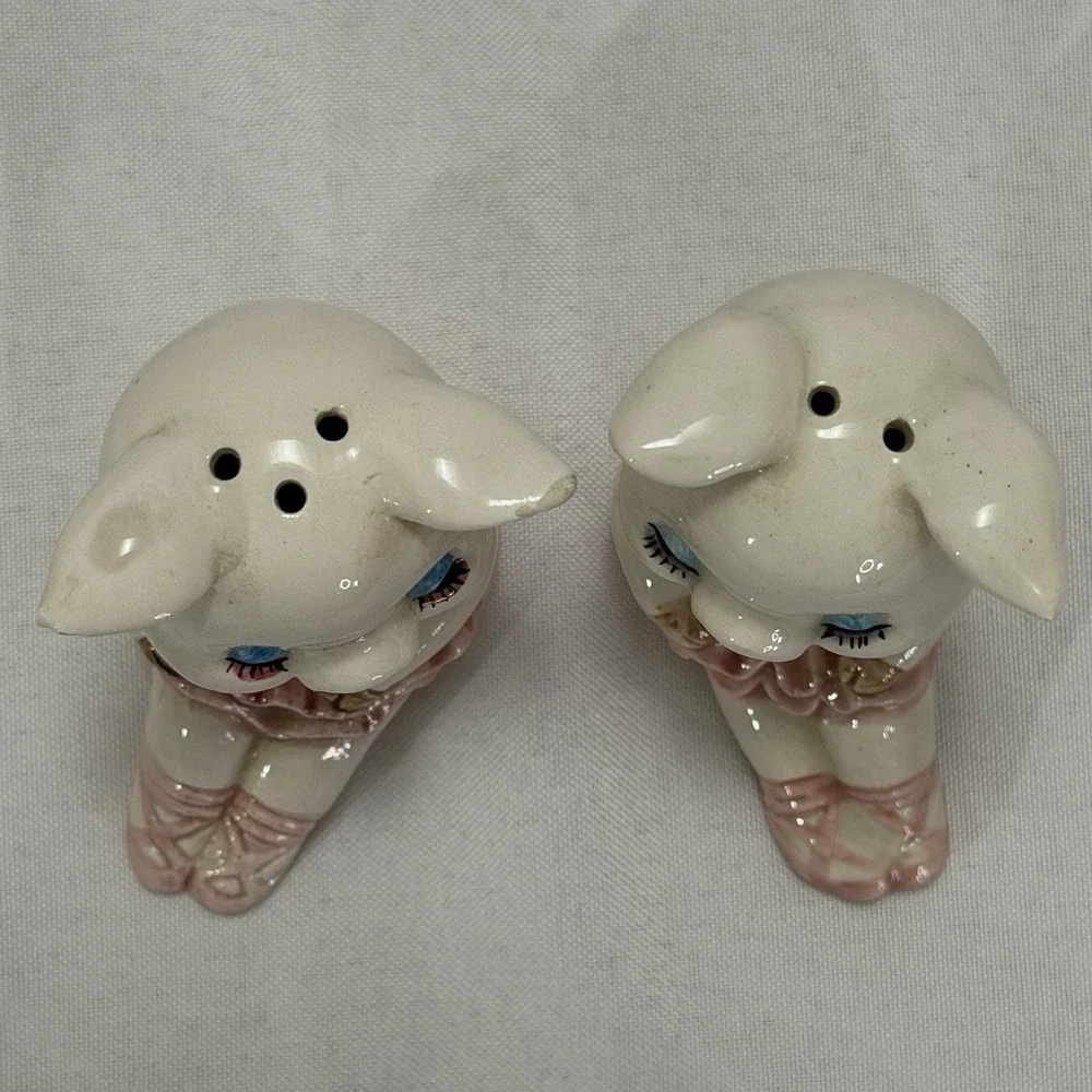 Vintage LEGO Taiwan Pig Ballerina Salt & Pepper Shakers Cute Ceramic Novelty Set